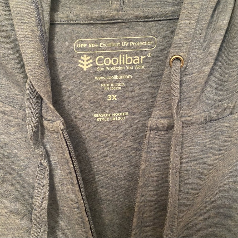 COOLIBAR TOP SEASIDE HOODIE ZIP FRONT POCKETS BLUE UPF 50 PLUS SIZE 3X - Picture 14 of 15